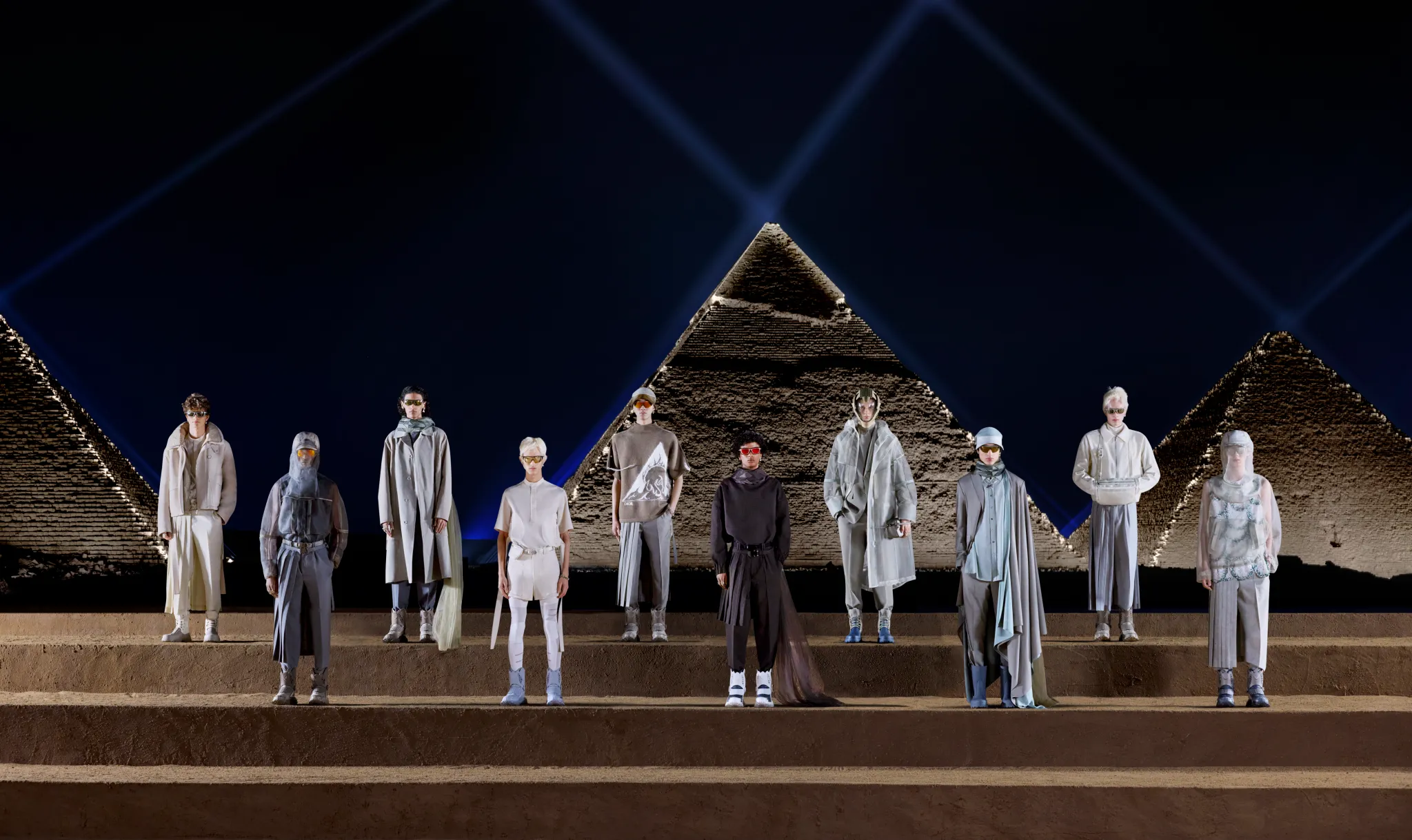 Models Pose in the Dior Men's Pre-Fall 2023 Collection in Giza, Egypt
